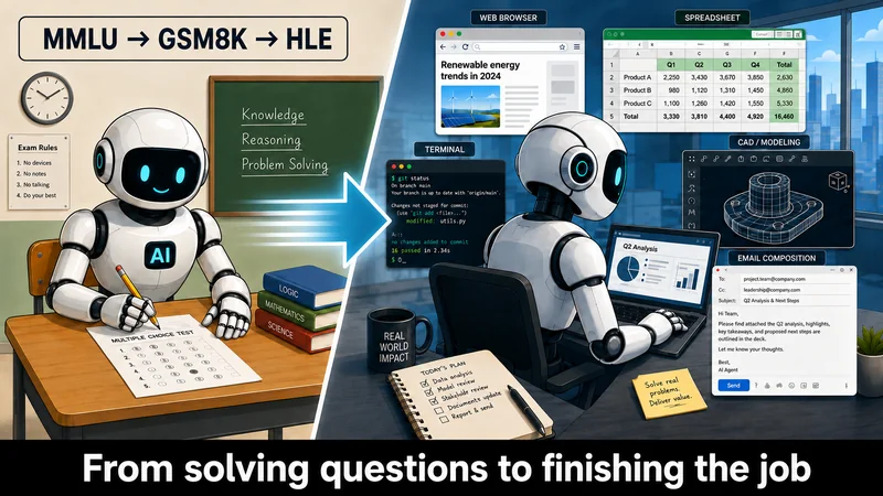 The exam AI sits used to be closer to picking the right answer on a multiple-choice sheet. Now it runs through a browser, a terminal and a spreadsheet, and ends in a finished piece of work.